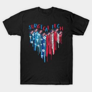 Surgical Tech American Flag Melting Heart 4th Of July T-Shirt